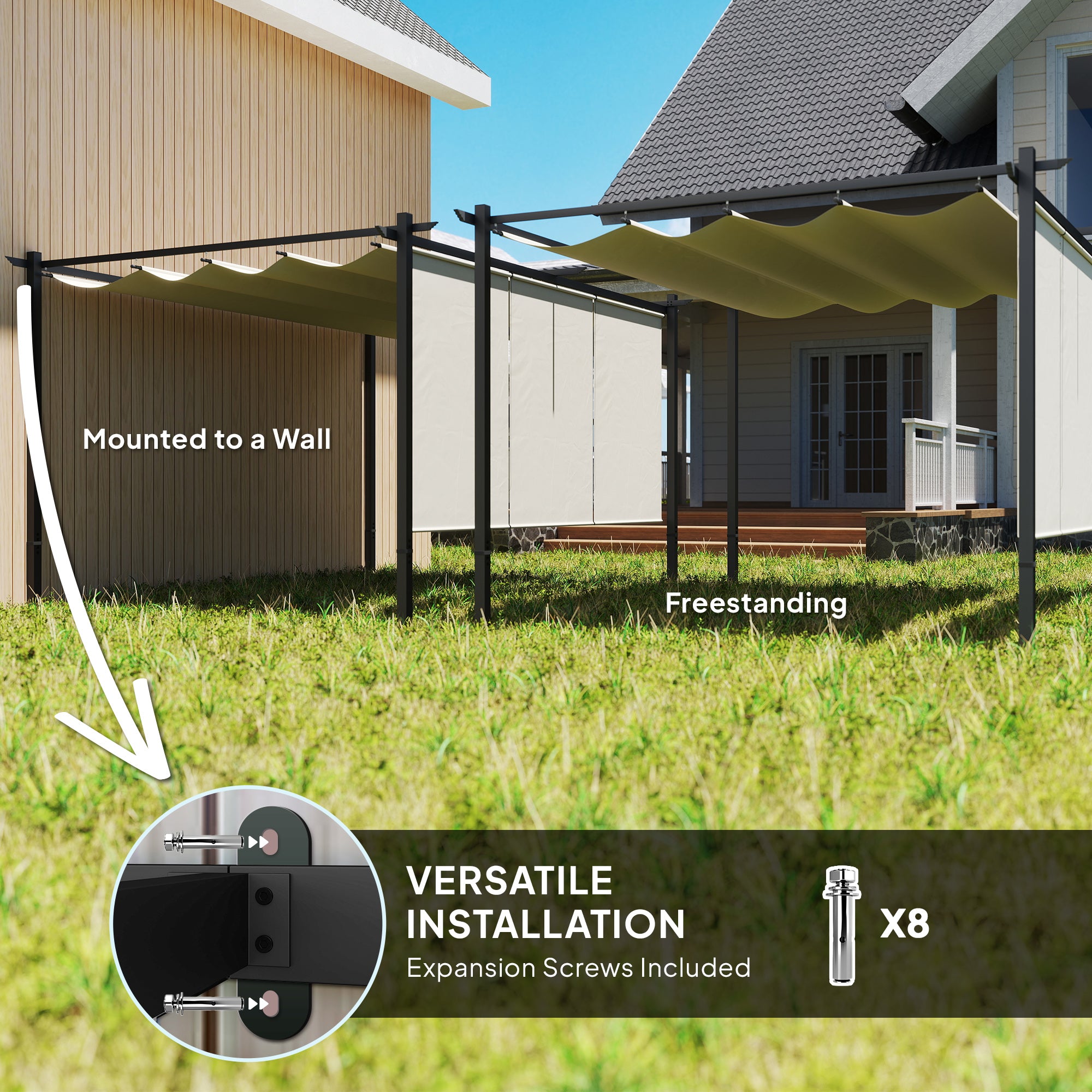 10' x 12' Retractable Pergola Canopy with Roller Shade, Free Standing Patio Gazebo, UPF30+