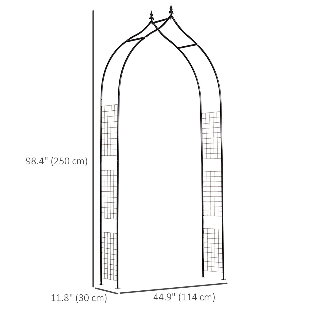 8FT Metal Garden Arch, Decorative Arbor Trellis for Climbing Plants, Wedding, Party, Event, Holiday, Black