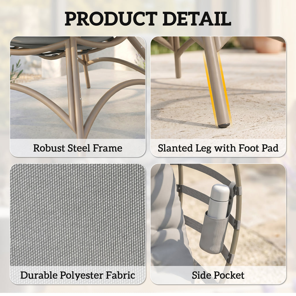 Egg Chair, Patio Lounge Chair, Foldable Basket Chair with Large Seat Cushion, Side Pocket, Light Grey