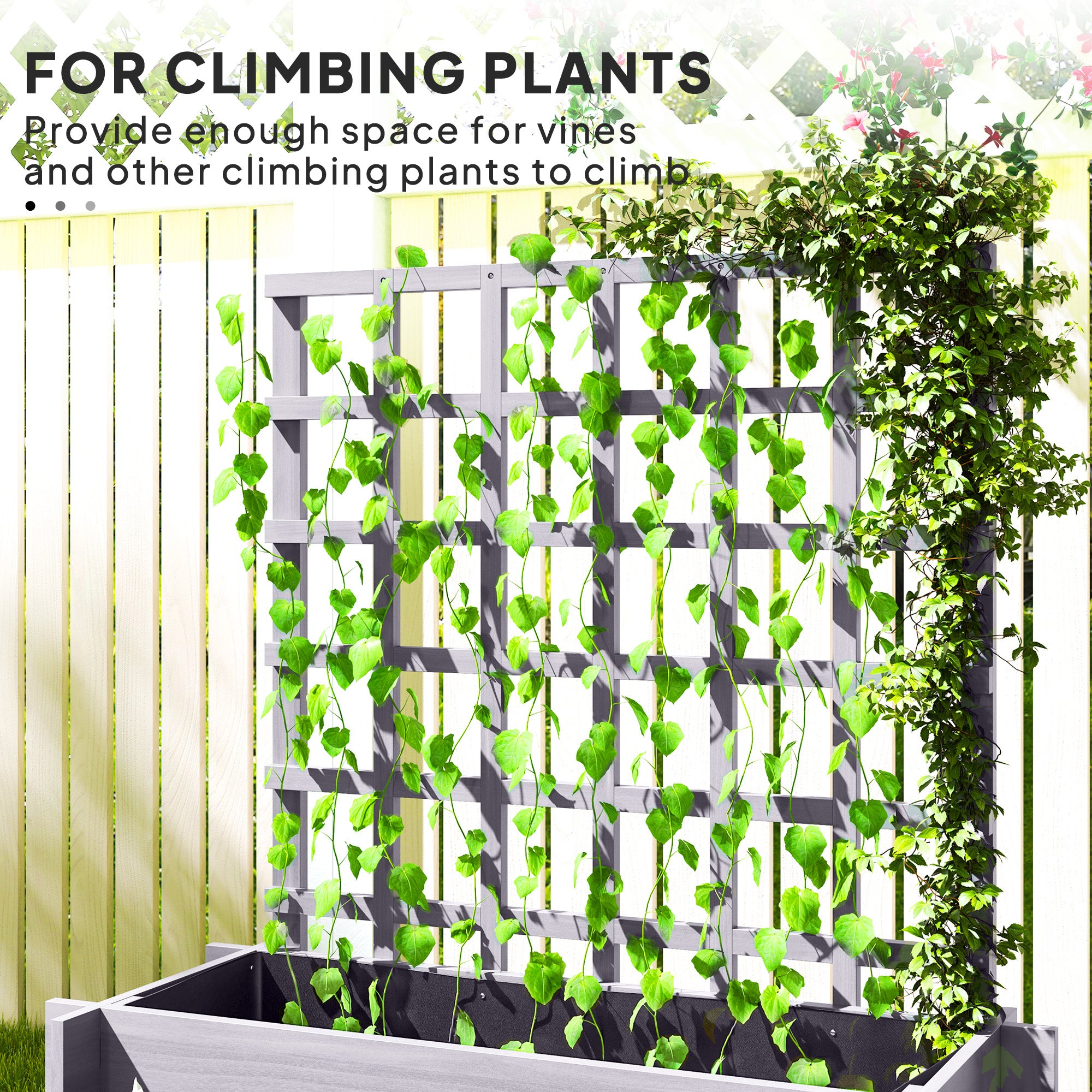 Wooden Elevated Planter Box with Trellis for Climbing Plants, 3 Tier Raised Garden Bed for Garden, Outdoor, Grey