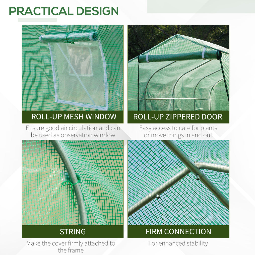 13'x6.6'x6.6' Polytunnel Greenhouse Walk in Greenhouse with Windows, Door & Wind Resistance Level 5, Green