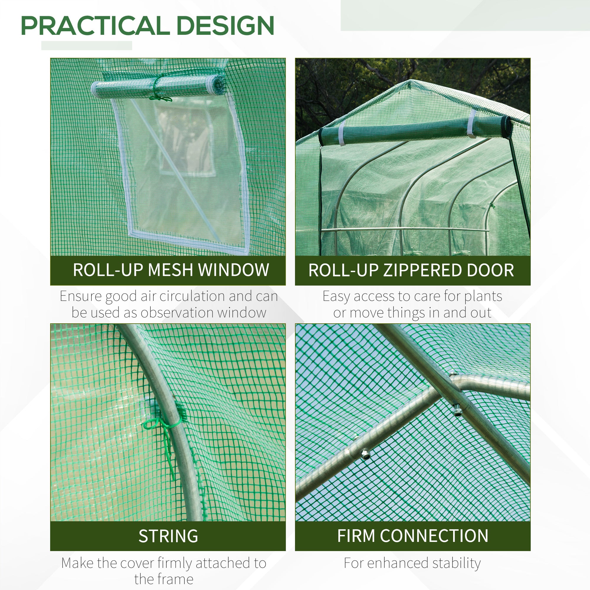 13'x6.6'x6.6' Polytunnel Greenhouse Walk in Greenhouse with Windows, Door & Wind Resistance Level 5, Green