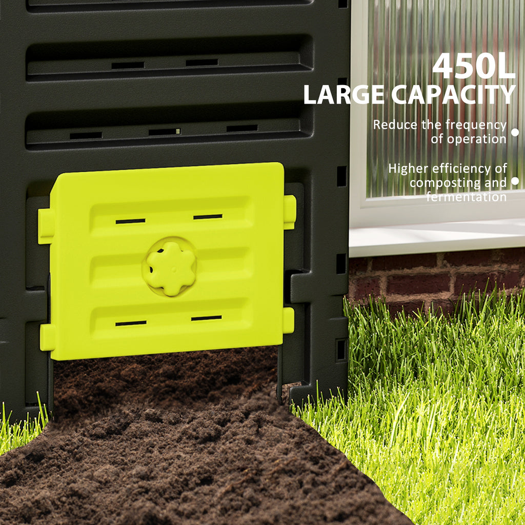 Compost Bin, Garden Composter with 80 Vents and 2 Sliding Doors, 120 Gallon (450L), Yellow
