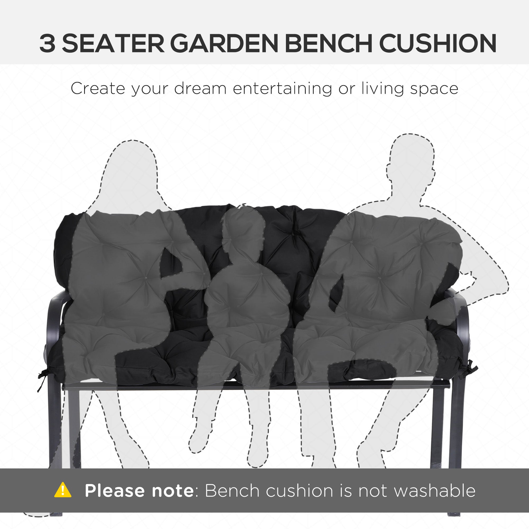Porch Swing Cushion Garden Bench Cushion with Backrest, Non-Slip 3-Seater Soft Pad, 59.1" x 38.6", Black