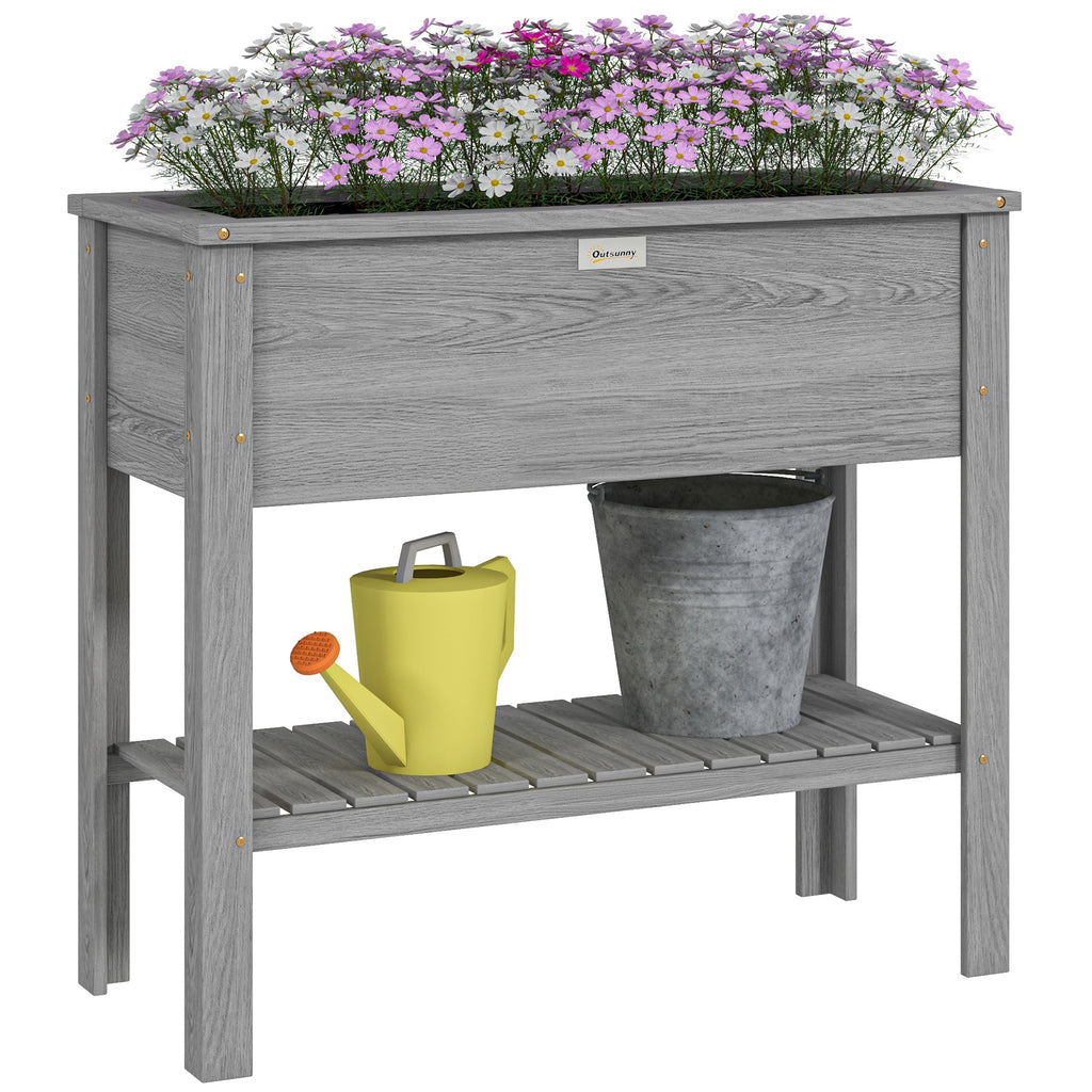 Elevated Planter Box with Storage Shelf for Flowers, Vegetables, and Herbs, 36" x 16" x 32", Grey