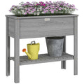 Elevated Planter Box with Storage Shelf for Flowers, Vegetables, and Herbs, 36" x 16" x 32", Grey