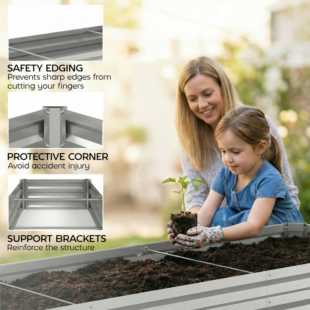 8' x 2' x 1' Galvanized Raised Bed, Large Elevated Planter Box for Growing Flowers, Herbs and Vegetables, Silver