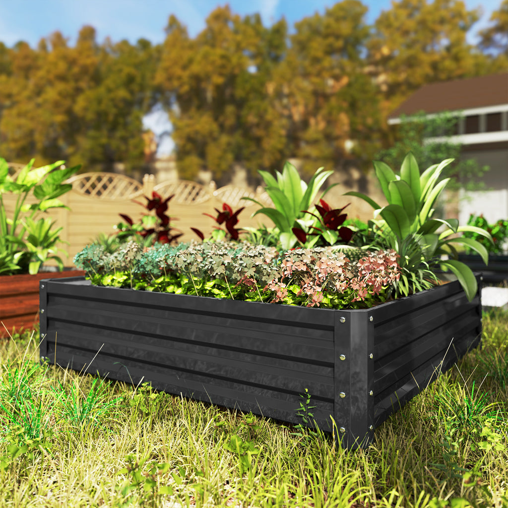 4' x 4' x 1' Raised Garden Bed Galvanized Steel Planter Box for Vegetables, Flowers, Herbs, Grey