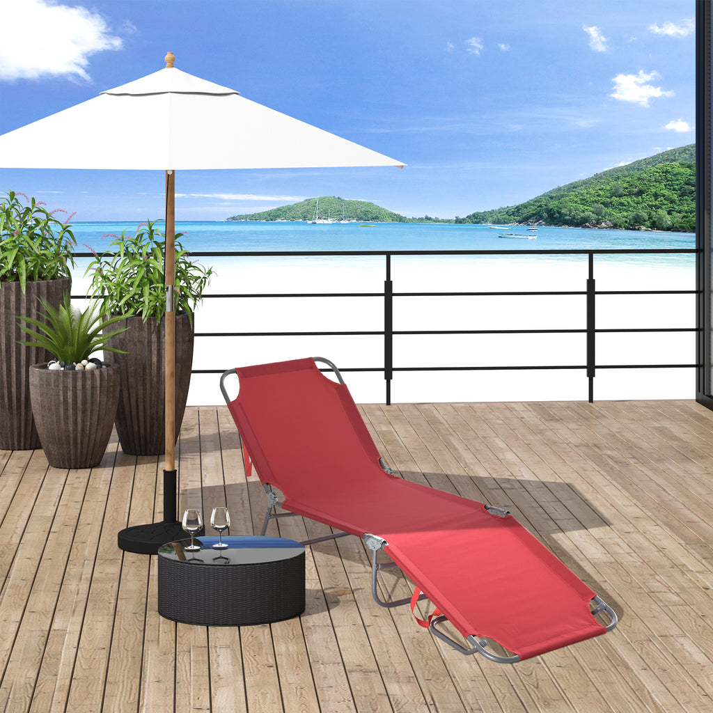 Outdoor Folding Chaise Lounge, Reclining Lounge Chair with Adjustable Backrest and Breathable Mesh Fabric, Wine Red