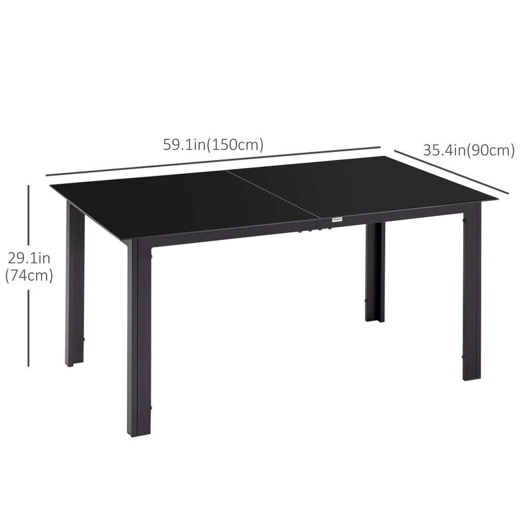 Aluminium Outdoor Dining Table for 6, 59" x 35" Rectangle Patio Table with Tempered Glass Tabletop, for Garden, Backyard, Lawn, Balcony, Black