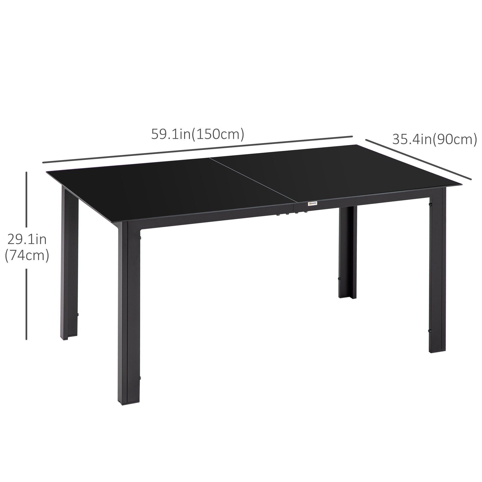 Aluminium Outdoor Dining Table for 6, 59" x 35" Rectangle Patio Table with Tempered Glass Tabletop, for Garden, Backyard, Lawn, Balcony, Black