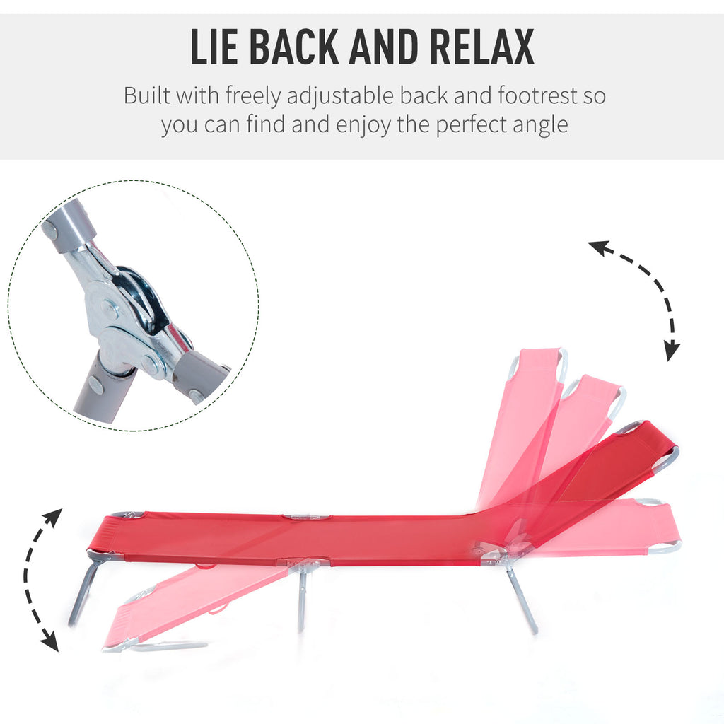Folding Outdoor Lounge Chair, Portable Reclining Beach Lounger with Breathable Mesh Fabric, Sun Lounge Bed Camping Cot for Patio, Garden, Poolside, Red