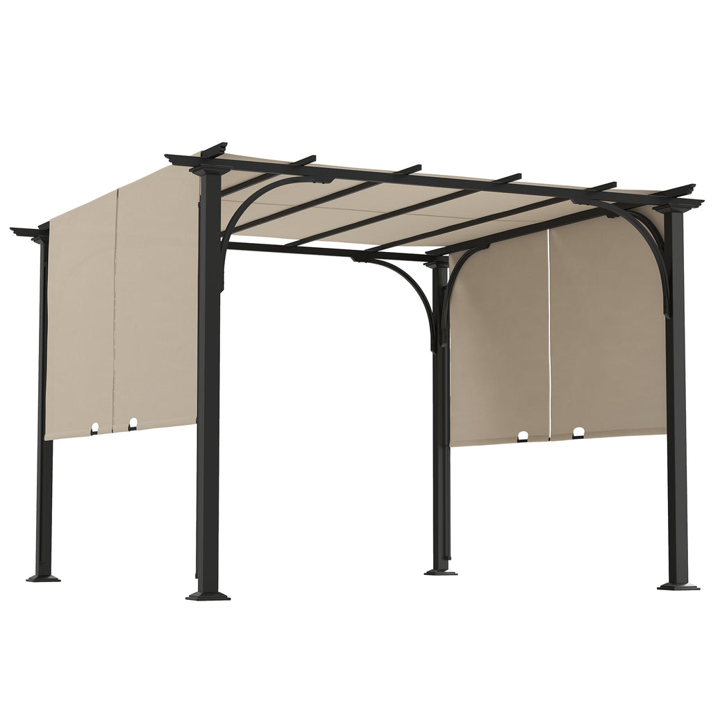 10' x 10' Outdoor Pergola Patio Gazebo Canopy Sun Shelter, Steel Frame, Beige