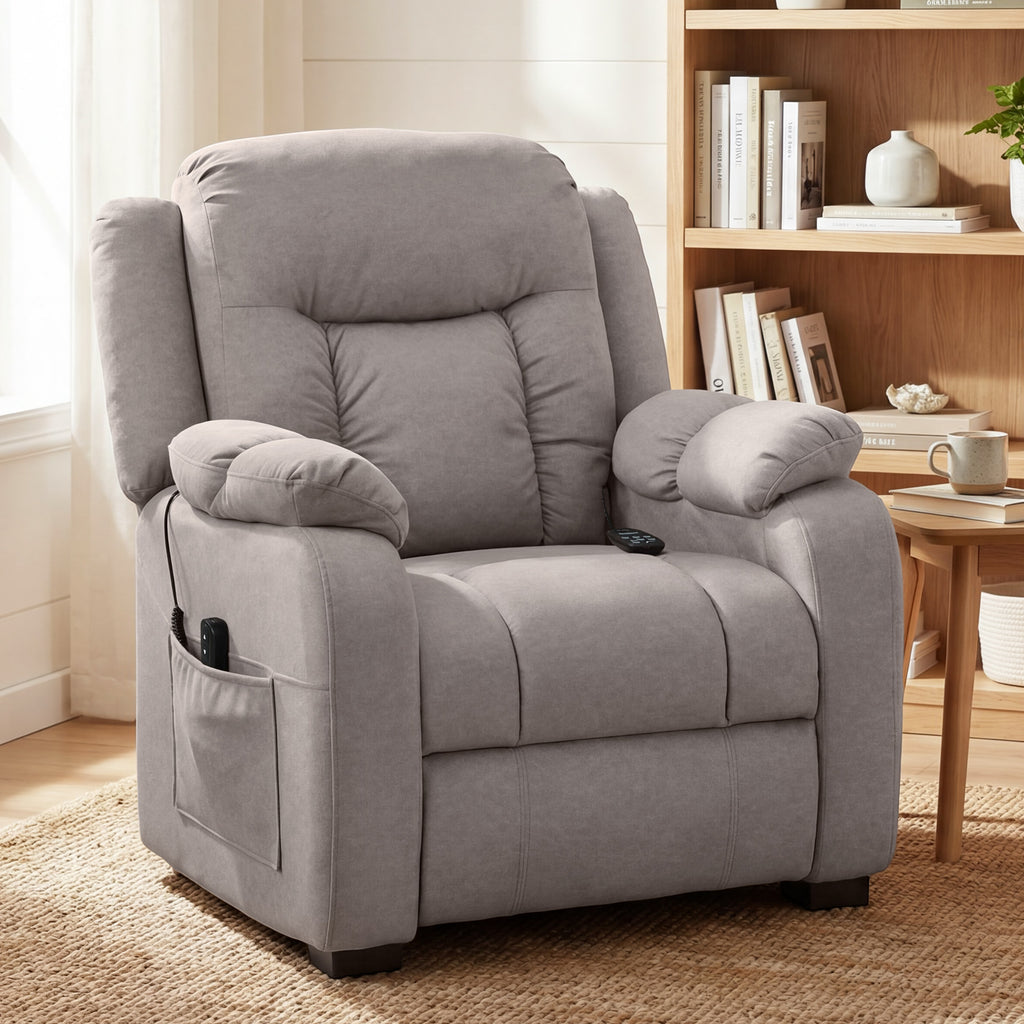 Massage Recliner Chair with Quiet Brushless Motor Pet-Friendly Fabric Power Recliner with 2 Memory Positions Brown