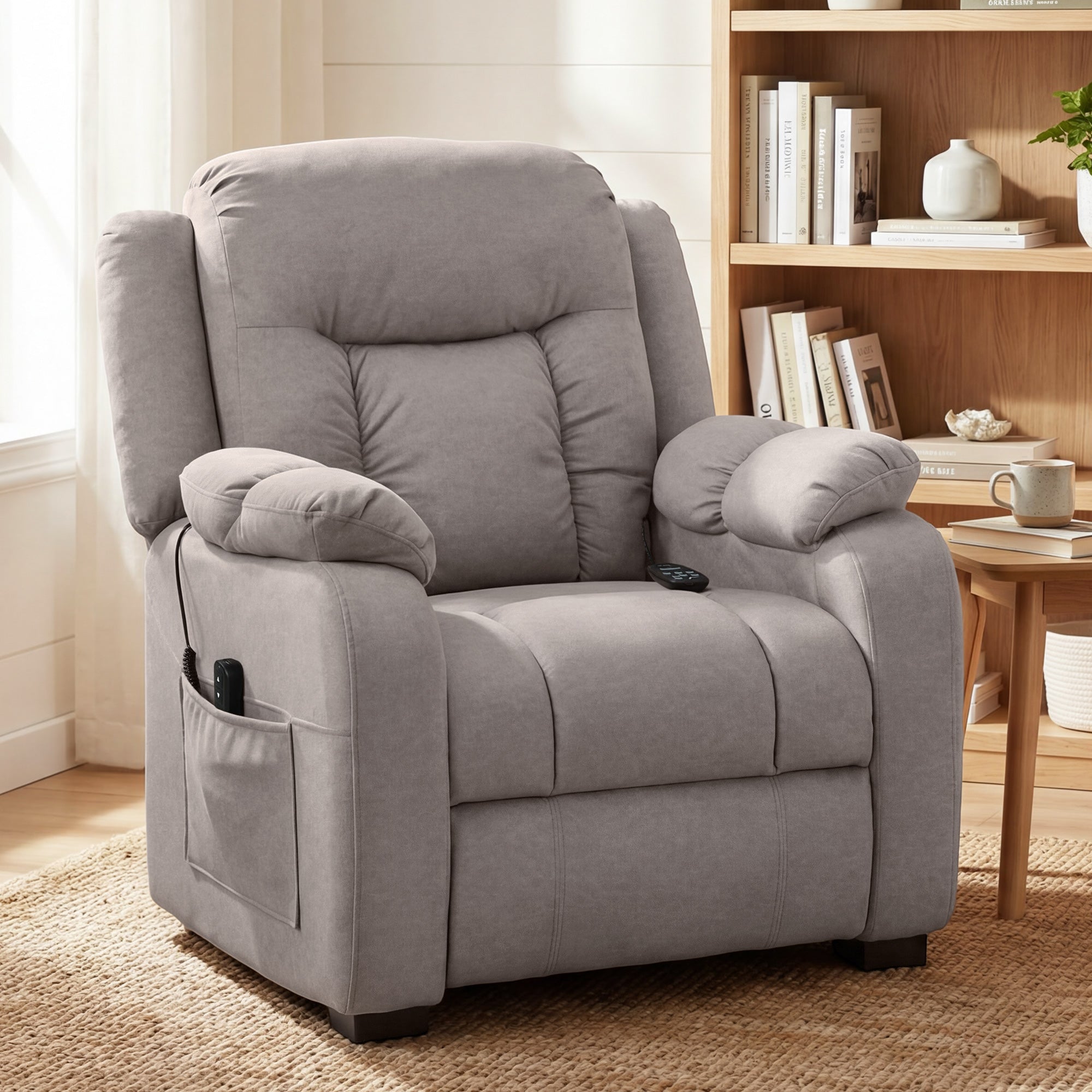 Massage Recliner Chair with Quiet Brushless Motor Pet-Friendly Fabric Power Recliner with 2 Memory Positions Brown