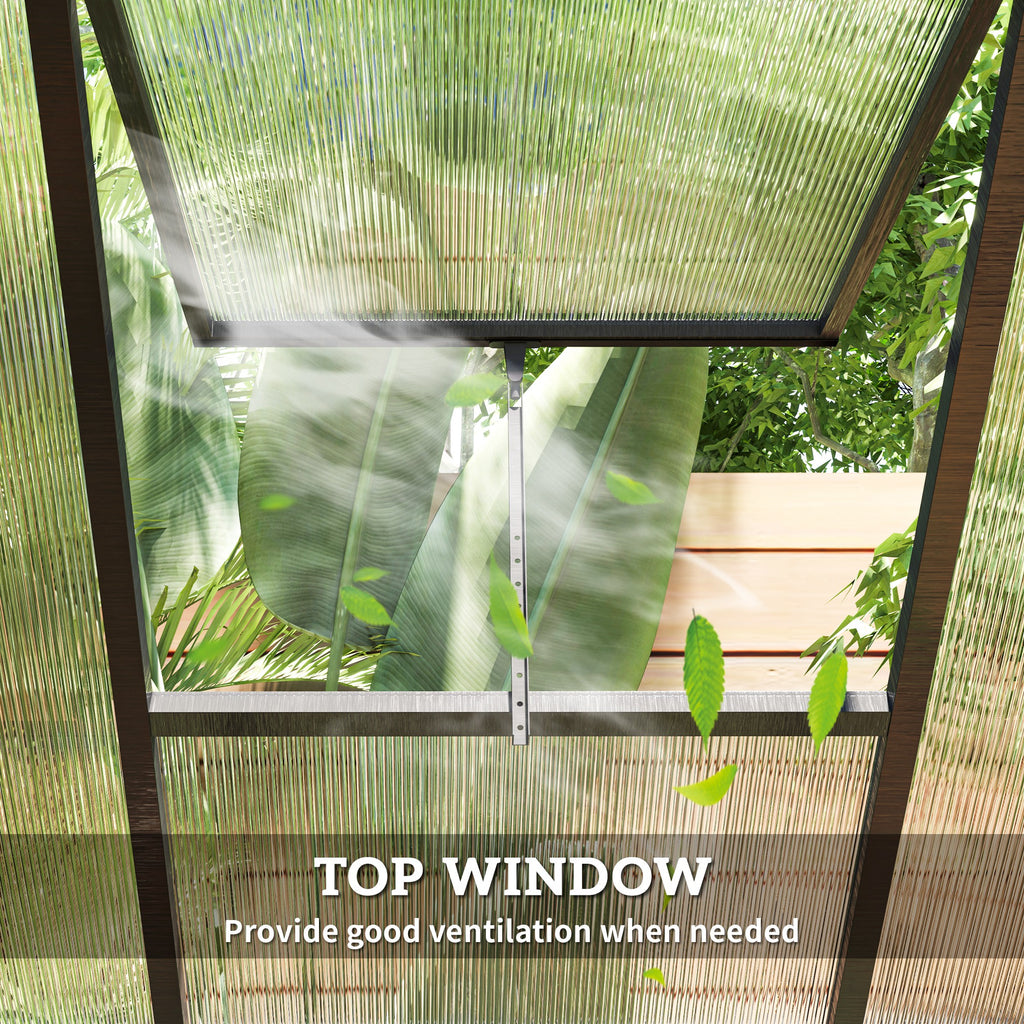 6' x 8' x 6.4' Polycarbonate Greenhouse, Aluminum Walk-In Green House Kit Garden, Plants Grow with Rain Gutter and Roof Vent, Charcoal Grey