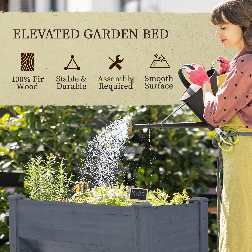 Wooden Raised Garden Plant Stand Outdoor Tall Flower Bed Box with Hooks, 48" x 24" x 32", Grey