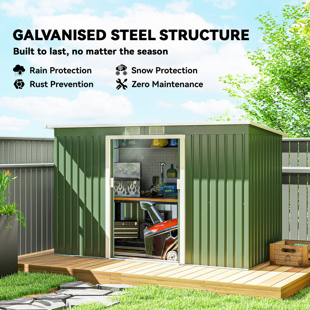 9' x 4' Garden Metal Storage Shed Outdoor Equipment Tool Box with Foundation Kit, Ventilation & Doors, Light Green