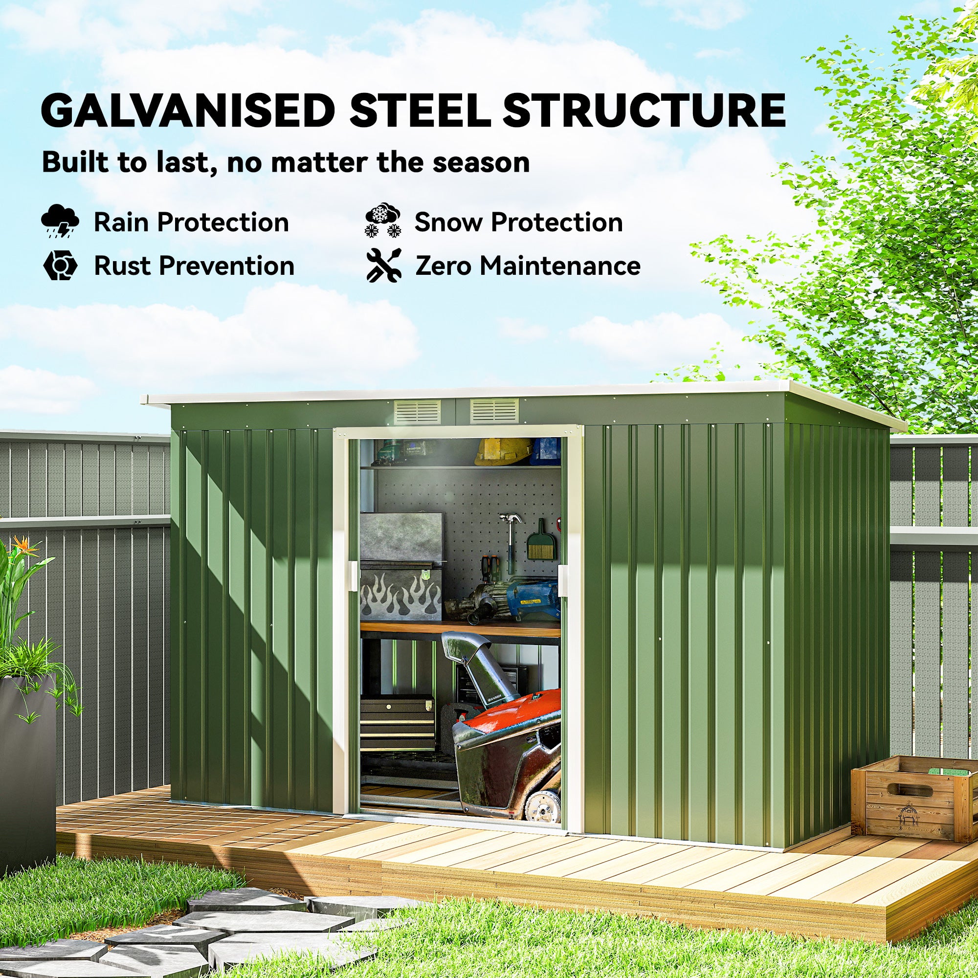 9' x 4' Garden Metal Storage Shed Outdoor Equipment Tool Box with Foundation Kit, Ventilation & Doors, Light Green