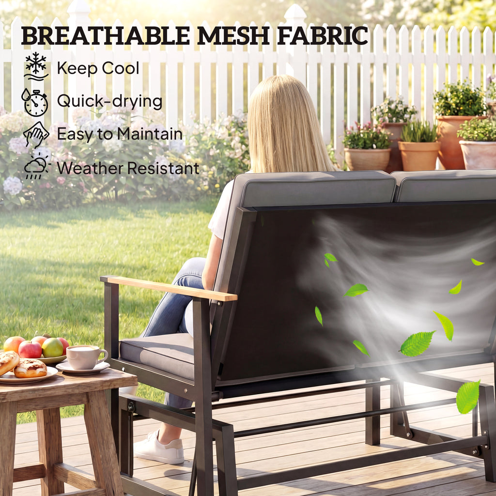 Outdoor Glider Bench for 2 Person, Patio Glider Loveseat with Thick Cushions for Garden Balcony Porch, Dark Grey