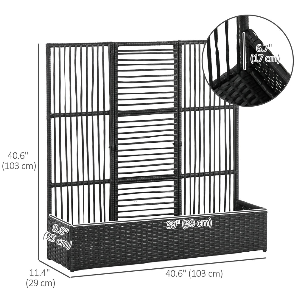 Raised Garden Bed with Lattice Trellis, Rattan Outdoor Planter with Storage for Garden, Patio, Balcony, Black