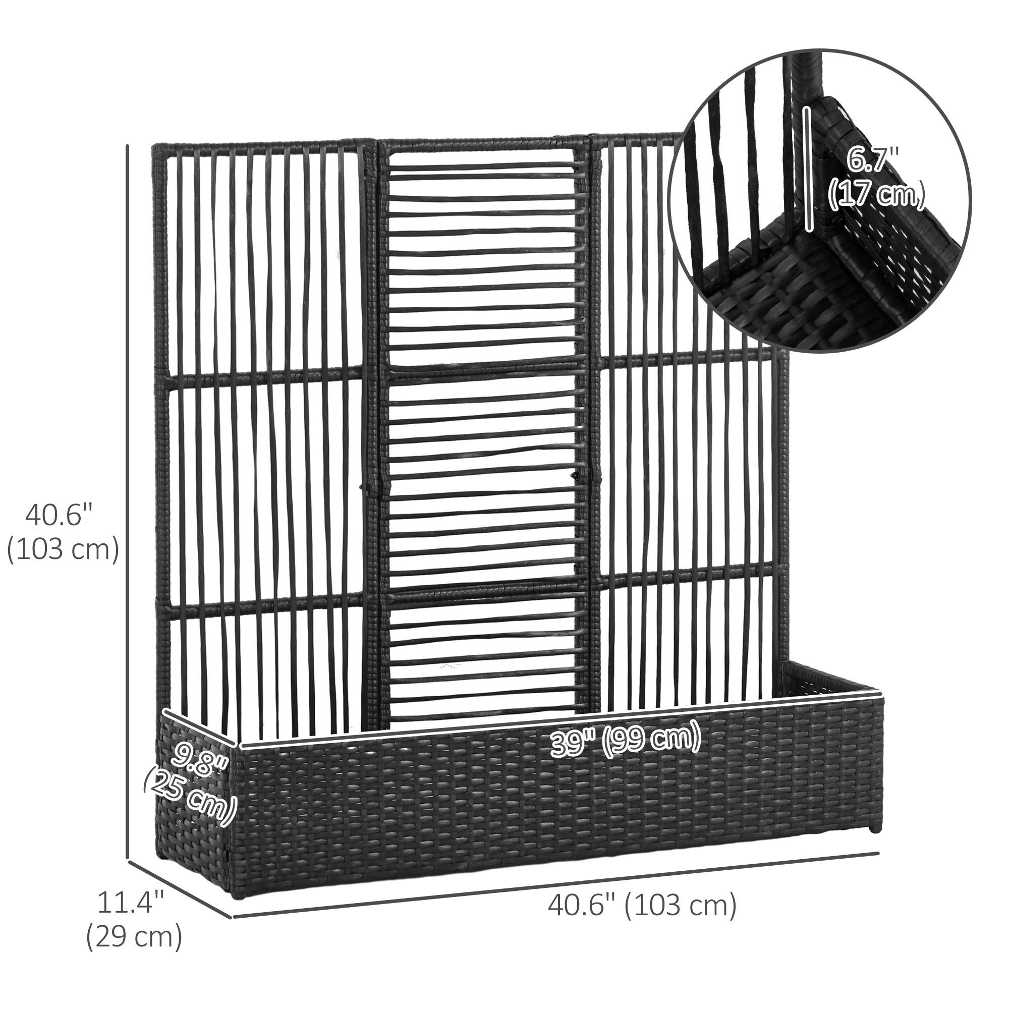 Raised Garden Bed with Lattice Trellis, Rattan Outdoor Planter with Storage for Garden, Patio, Balcony, Black