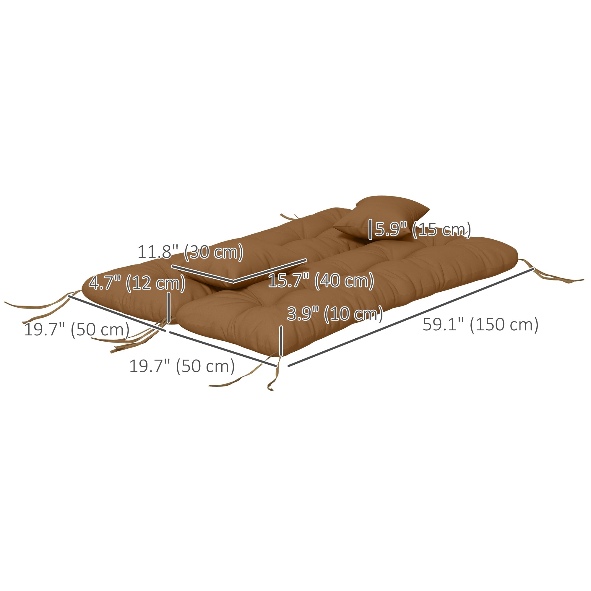 4-Piece Back and Seat Cushion Pillows Replacement and Pillows, Patio Chair Cushions Set with Ties, Tan