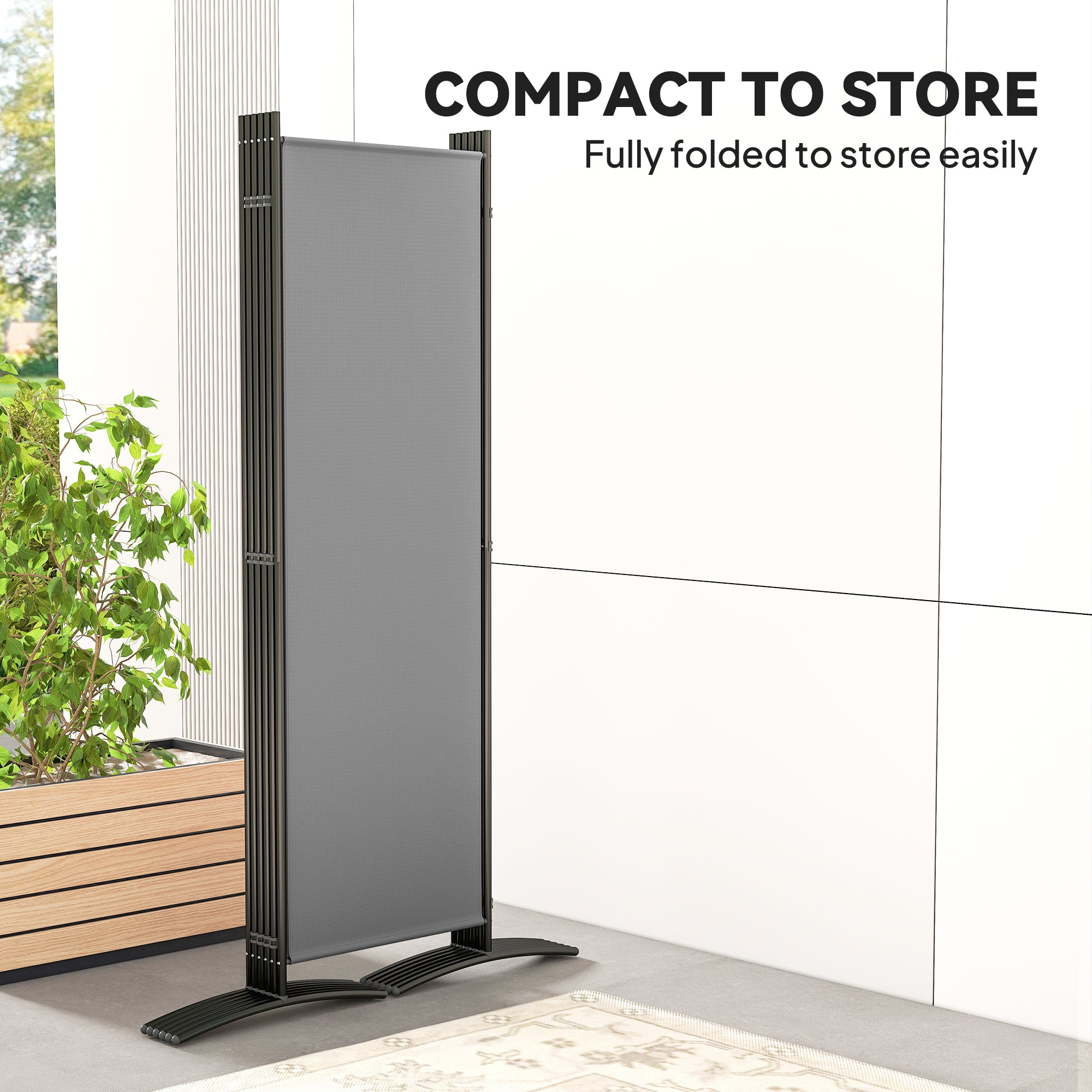 6 Panel Folding Outdoor Privacy Screen with Stable Base, 5.7FT Tall Room Divider with UV30+ Protection, Grey
