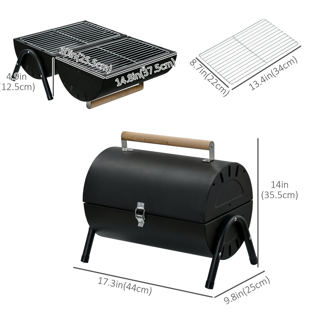 Outdoor Charcoal BBQ Grill, Tabletop Folding Barbecue Grill with Handle, 17.3" x 9.8" x 14", Black
