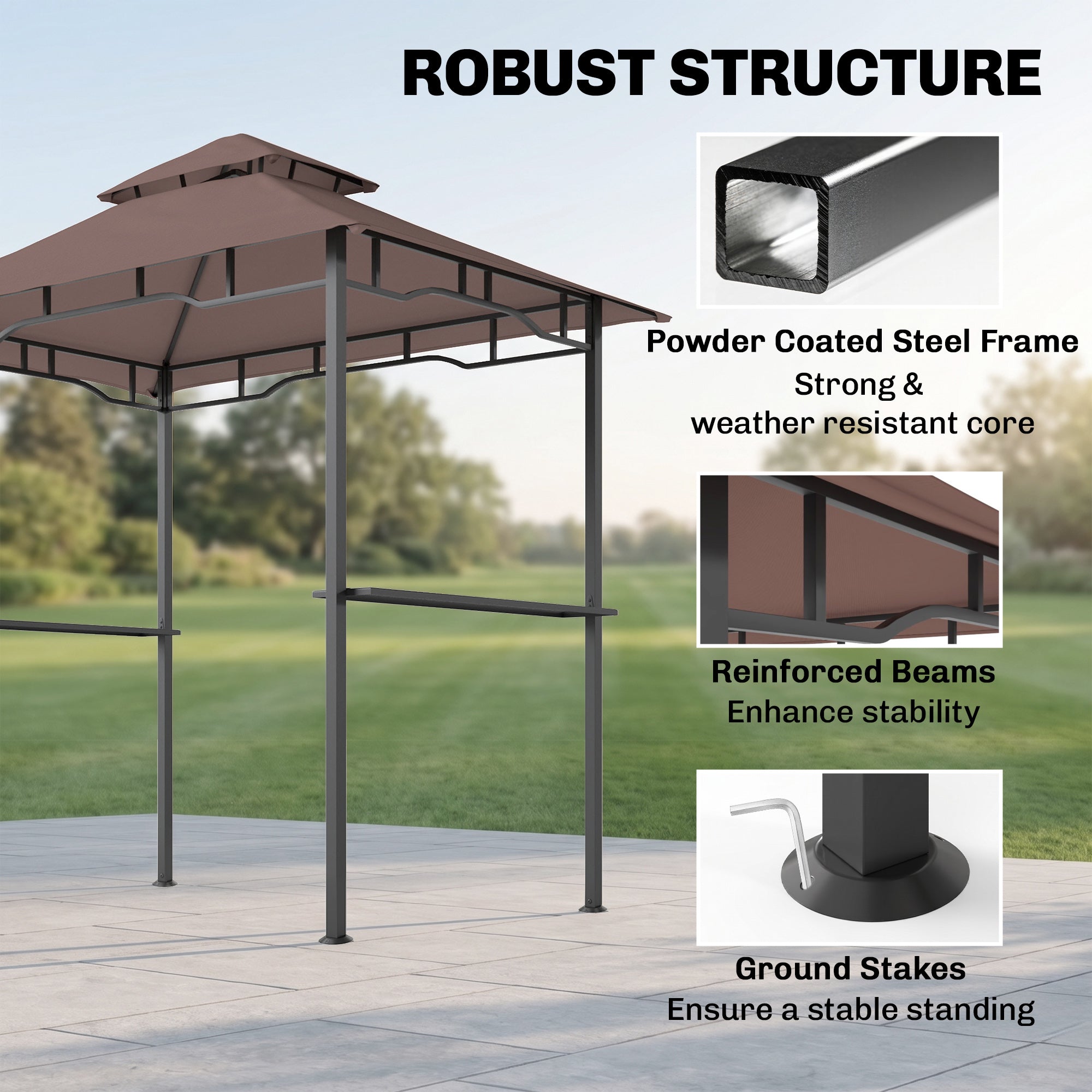 8' x 5' BBQ Grill Gazebo Tent with Double Tiered Canopy for Outdoor Sun Shade, Coffee