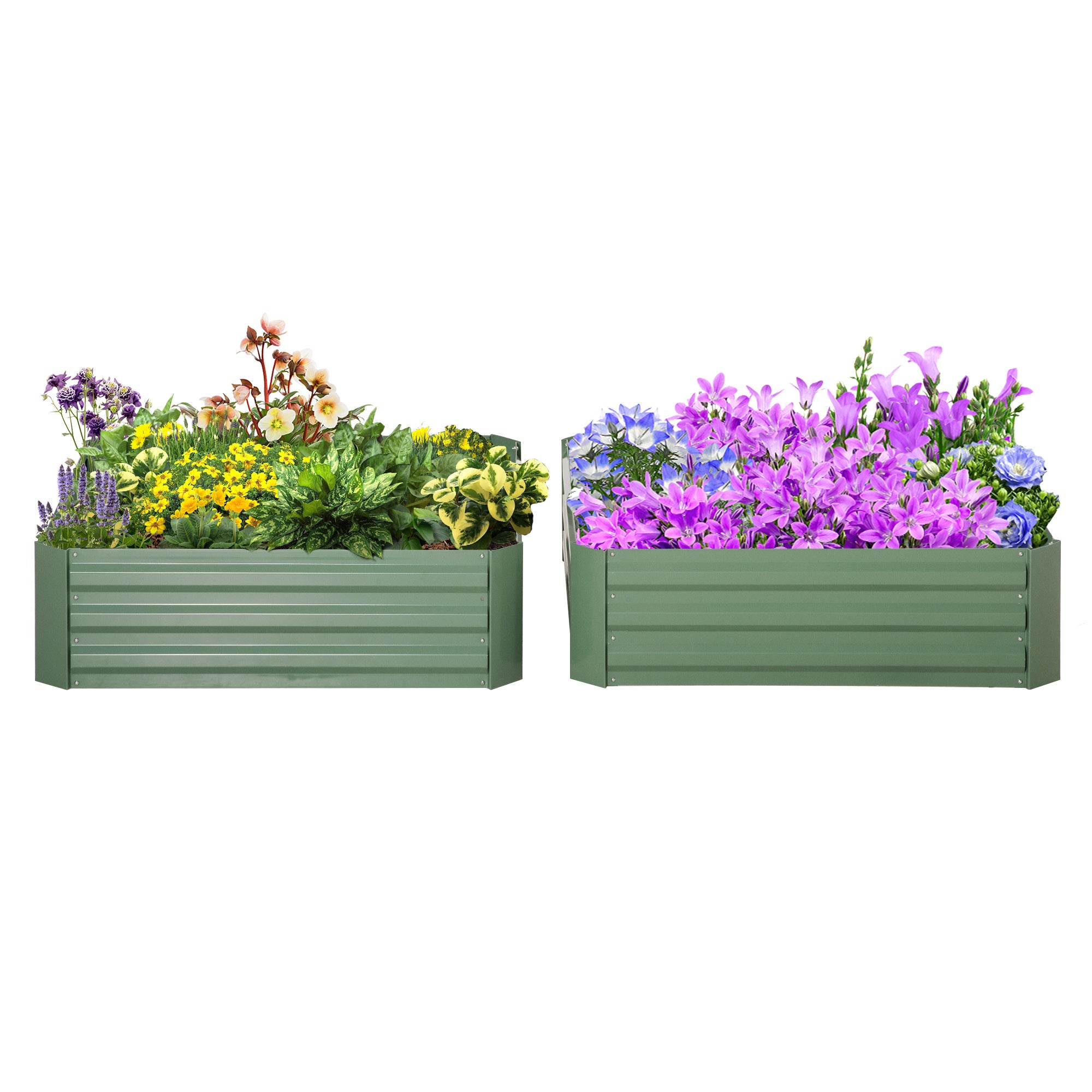 39" x 39" x 12" Set of 2 Raised Garden Bed, Elevated Planter Box with Galvanized Steel Frame for Growing Flowers, Herbs, Succulents, Green