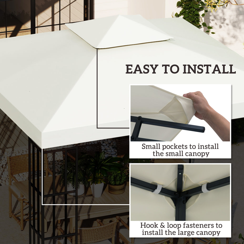 10' x 10' Square 2-Tier Gazebo Canopy Replacement Top Cover Outdoor Garden Sun Shade, Cream White