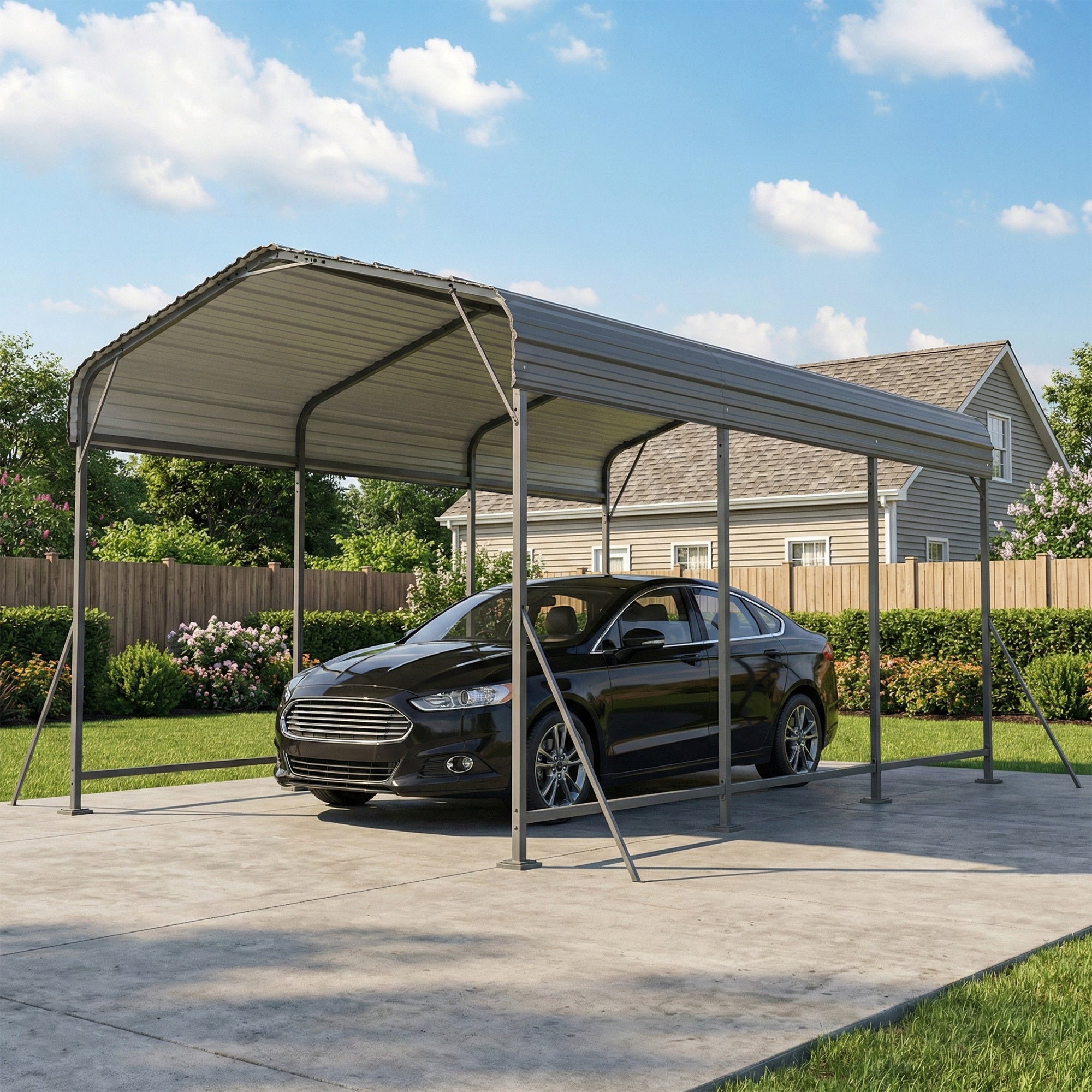 10 x 15FT Metal Carport, Heavy-Duty Carport Canopy with Reinforced Frame & Galvanized Steel Roof, Dark Grey