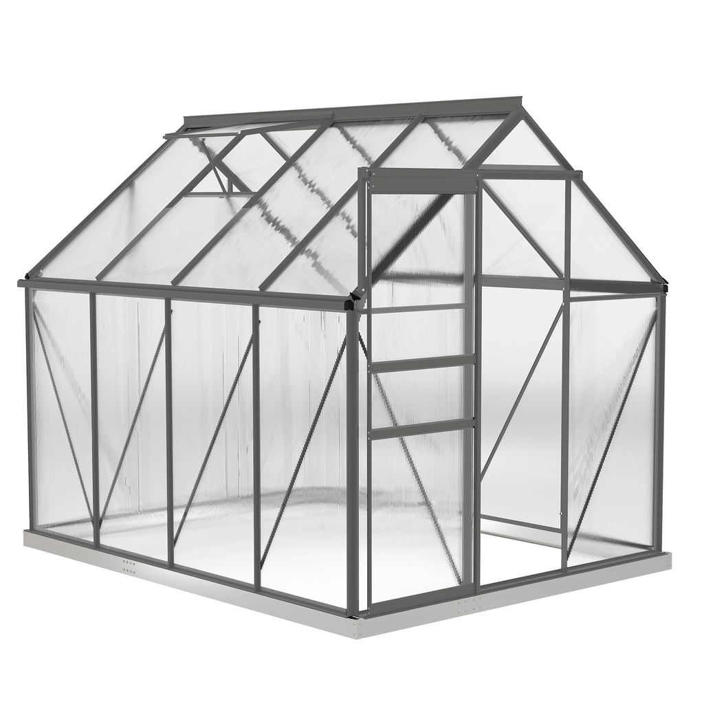 6' x 8' x 6.5' Polycarbonate Greenhouse, Walk-in Green House with Adjustable Roof Vent Galvanized Base Sliding Door Rain Gutter for Outdoor Garden Backyard, Charcoal Grey