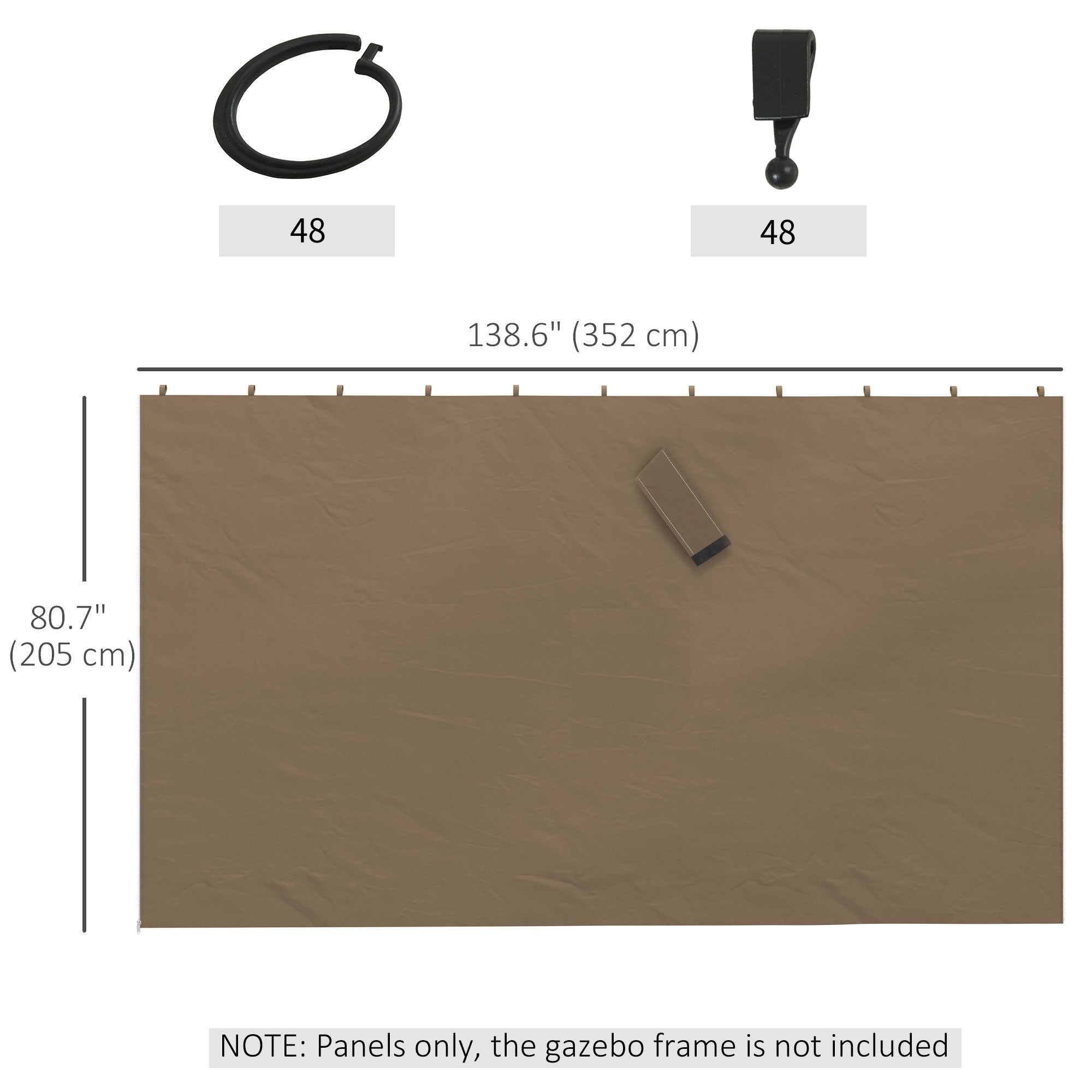 Gazebo Curtains, 10' x 13' Universal Replacement Privacy Curtain, 4-Panels Sidewall with Hooks/C-Rings, Dark Brown