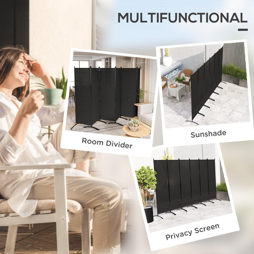 6 Panel Folding Room Divider, UV30+ Privacy Screen, Indoor Outdoor Privacy Panel with Stable Base, Black