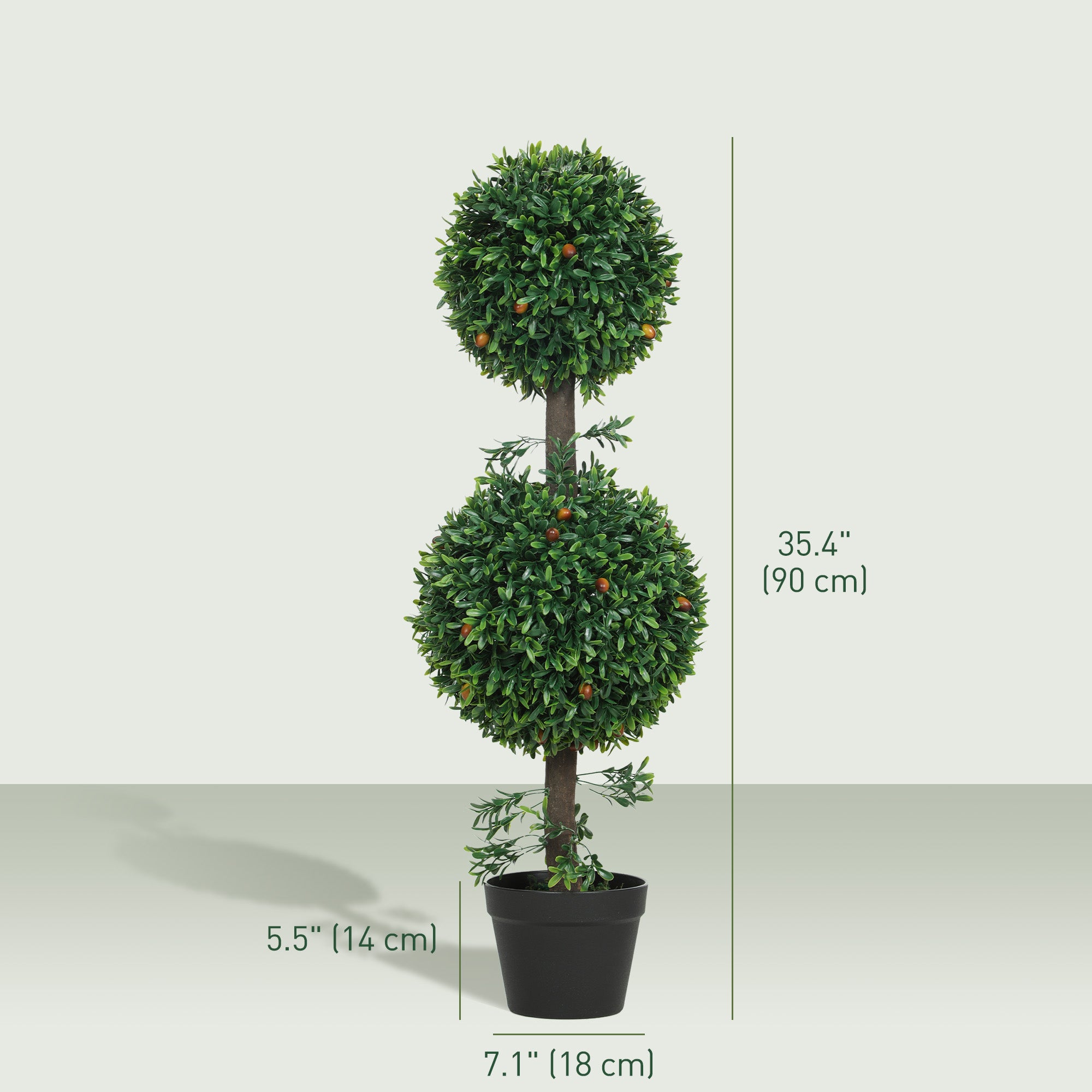 3FT Artificial Boxwood Topiary Tree Set of 2, Faux Two Ball Topiary Tree in Pot for Indoor Outdoor Decor, Green