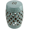 12.4" x 17.9" Ceramic Garden Stool with Woven Lattice Design, Indoor & Outdoor Decorative Accent Stool, Blue