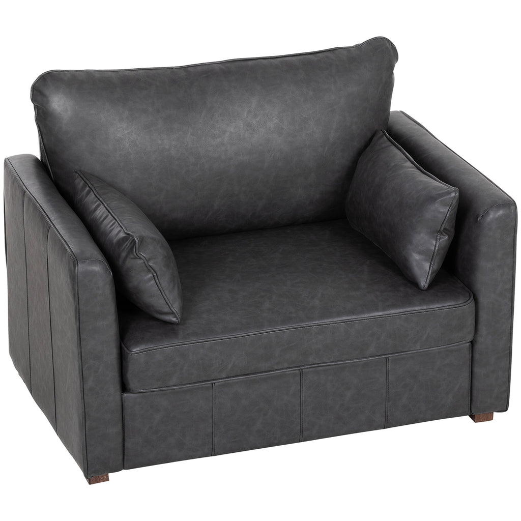 Accent Chair, PU Leather Armchair with Wide Seat, Spring Cushion, Rubberwood legs, 2 Pillows, Black