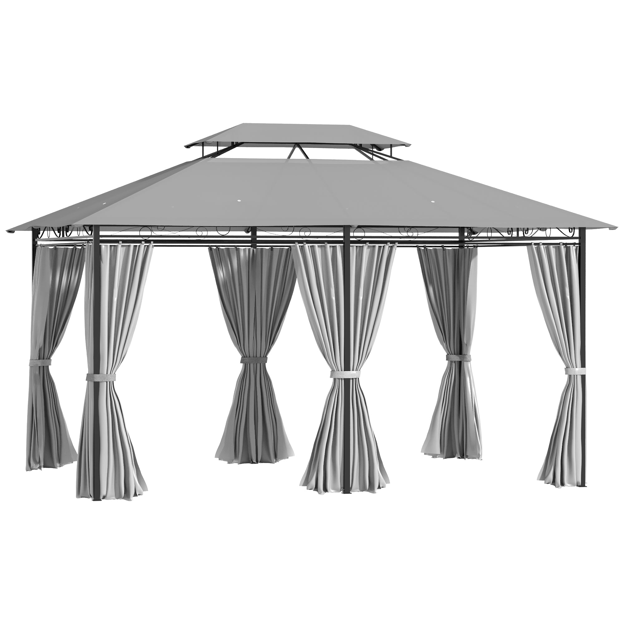 10' x 13' Patio Gazebo, 2-Tiers Outdoor Canopy Sunshade Shelter with Curtains, Dark Grey