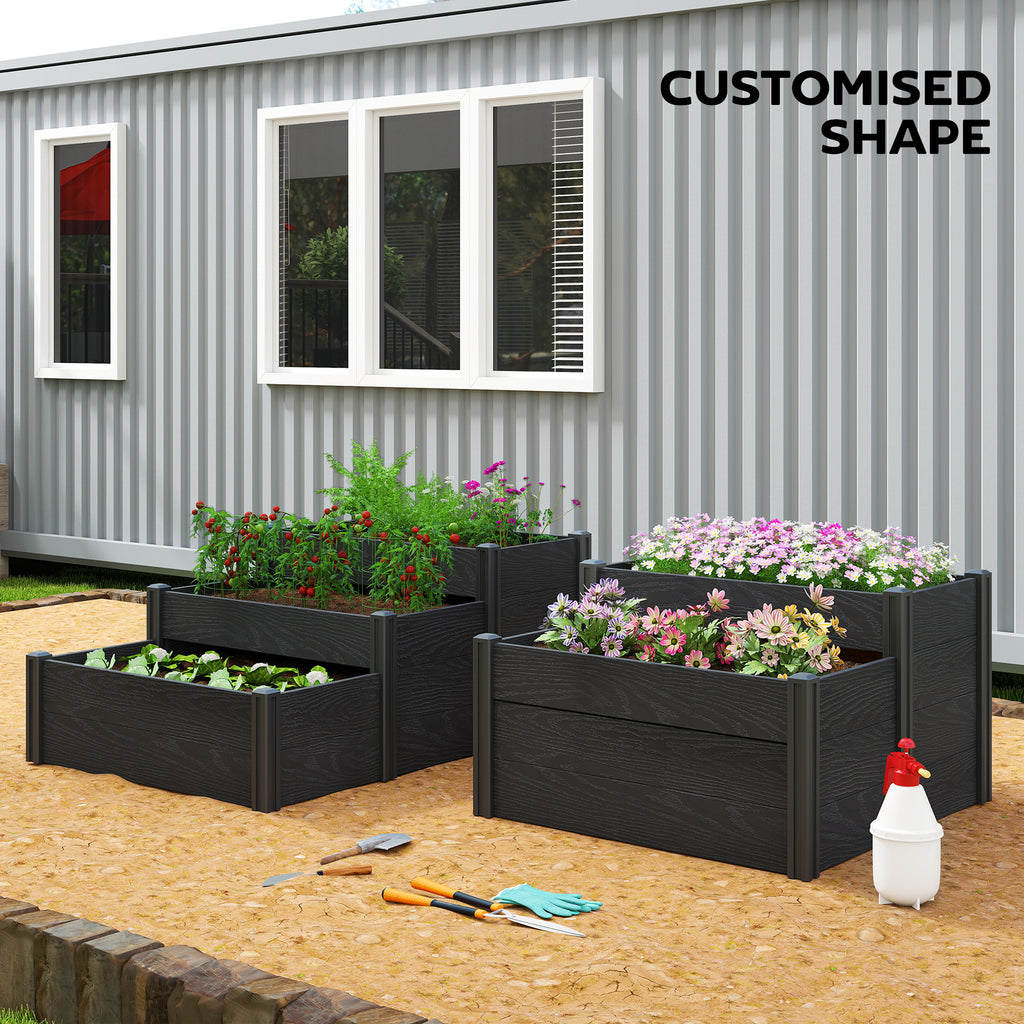 Vinyl Raised Garden Bed Kit, 3-Tier Elevated Garden Box with Open Bottom, DIY Assembly, Outdoor Raised Planter Box