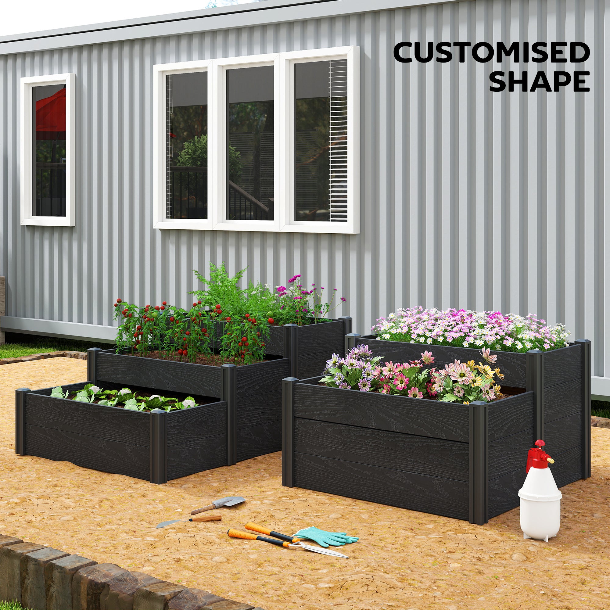 Vinyl Raised Garden Bed Kit, 3-Tier Elevated Garden Box with Open Bottom, DIY Assembly, Outdoor Raised Planter Box