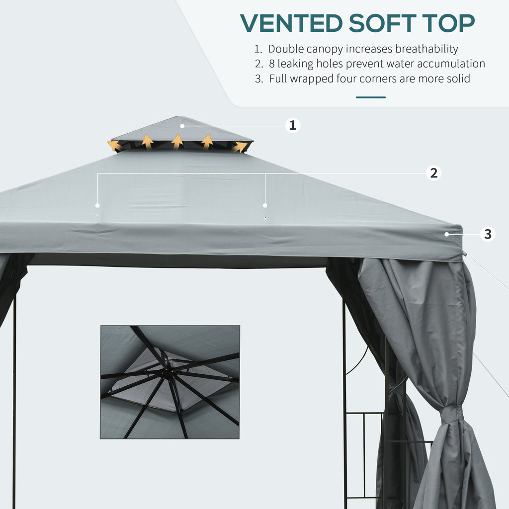 10' x 10' Patio Gazebo Outdoor, Canopy Shelter with Double-tier Roof, Pavilion Sidewalls for Garden Events, Dark Grey