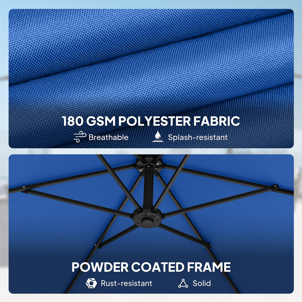 9.7 ft Offset Patio Umbrella with Water/Sand Fillable Weights, Garden Hanging Parasol with Locking Latch, Navy Blue