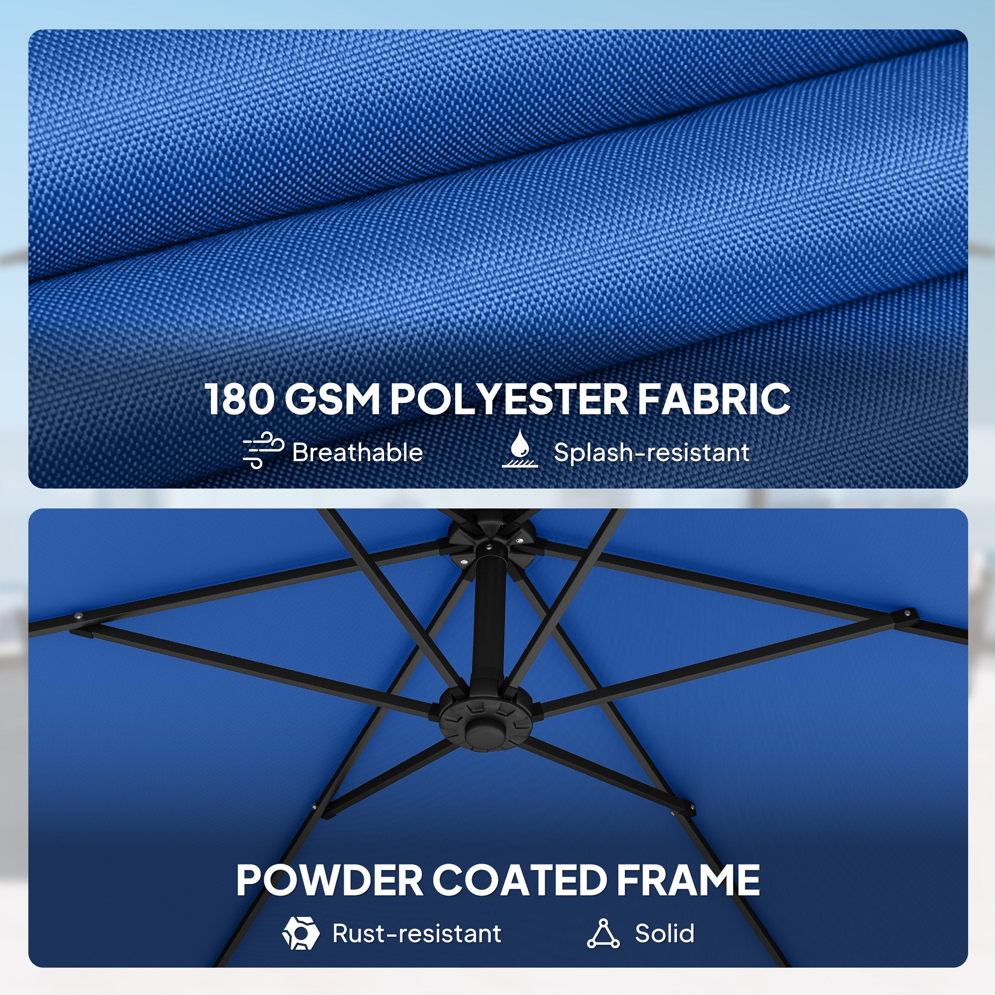 9.7 ft Offset Patio Umbrella with Water/Sand Fillable Weights, Garden Hanging Parasol with Locking Latch, Navy Blue