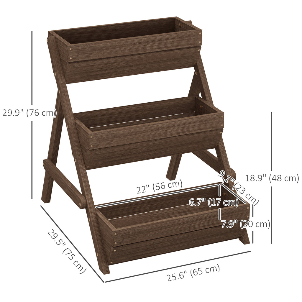 3 Tier Elevated Planter Box, Vertical Wooden Raised Garden Bed for Flowers, Vegetables, 26" x 30" x 30", Carbonized