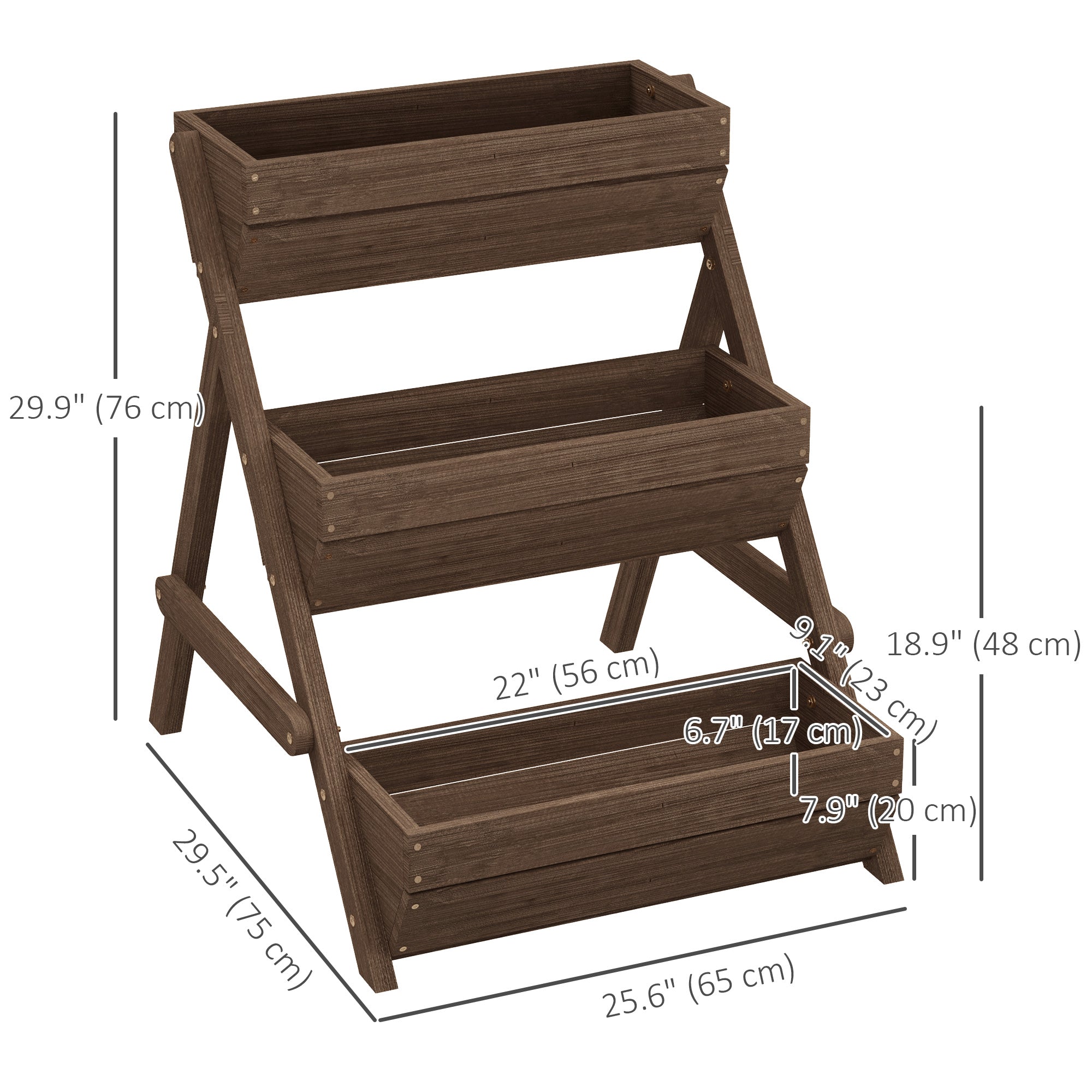 3 Tier Elevated Planter Box, Vertical Wooden Raised Garden Bed for Flowers, Vegetables, 26" x 30" x 30", Carbonized