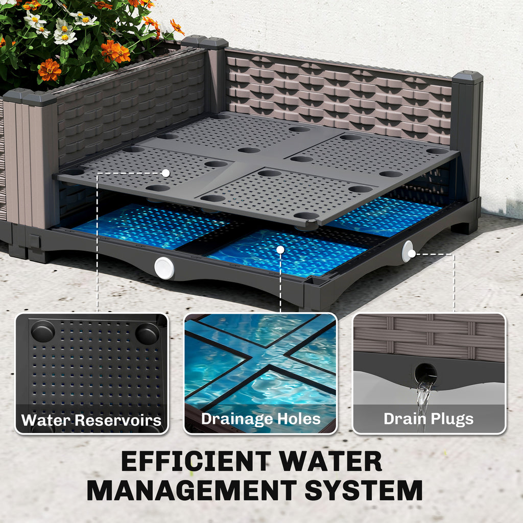 2PCS Plastic Planter Box with Trellis, Self-Watering Raised Garden Bed with Trellis and Netting