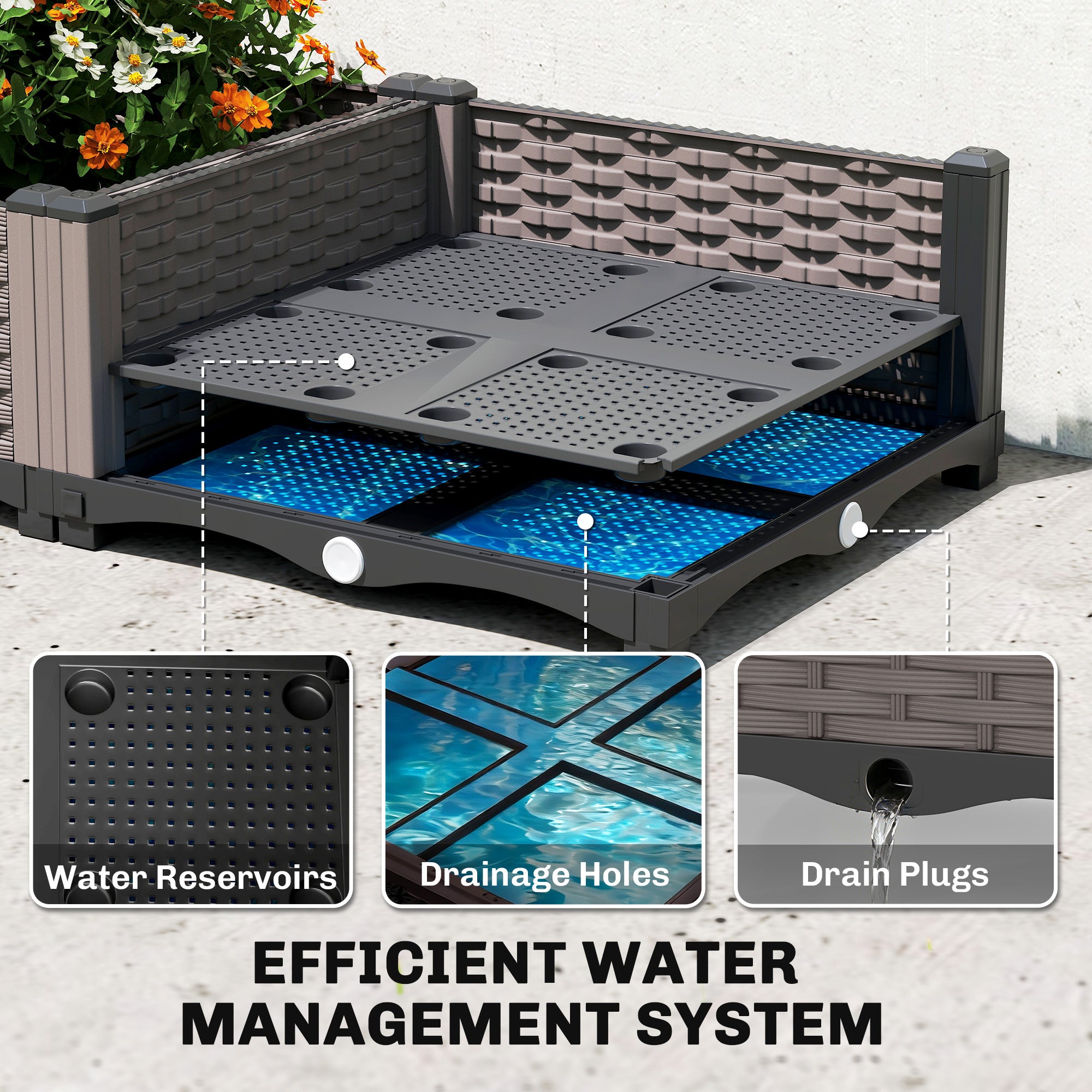 2PCS Plastic Planter Box with Trellis, Self-Watering Raised Garden Bed with Trellis and Netting
