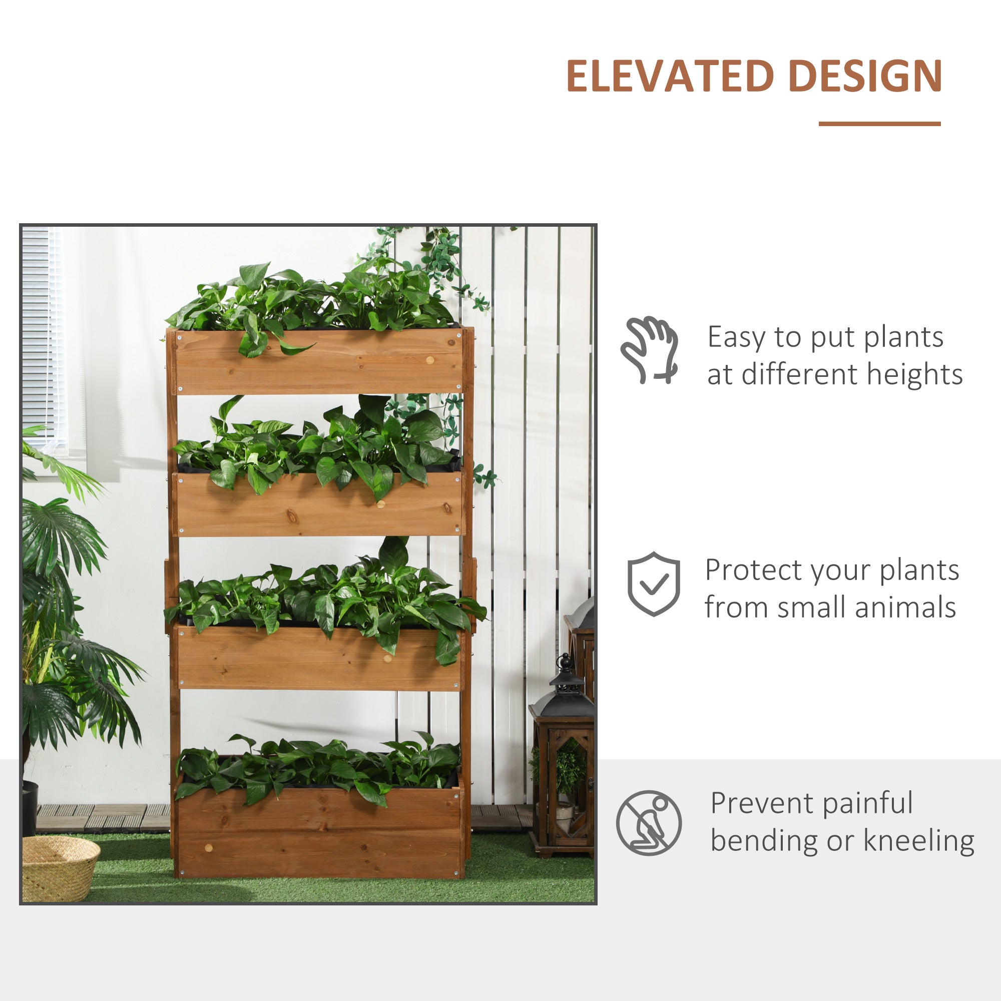 4-Tier Raised Garden Bed, 31.5" x 18" x 56" Vertical Elevated Planter Rack with Non-woven Fabric, Wooden Raised Planter Boxes for Indoor and Outdoor